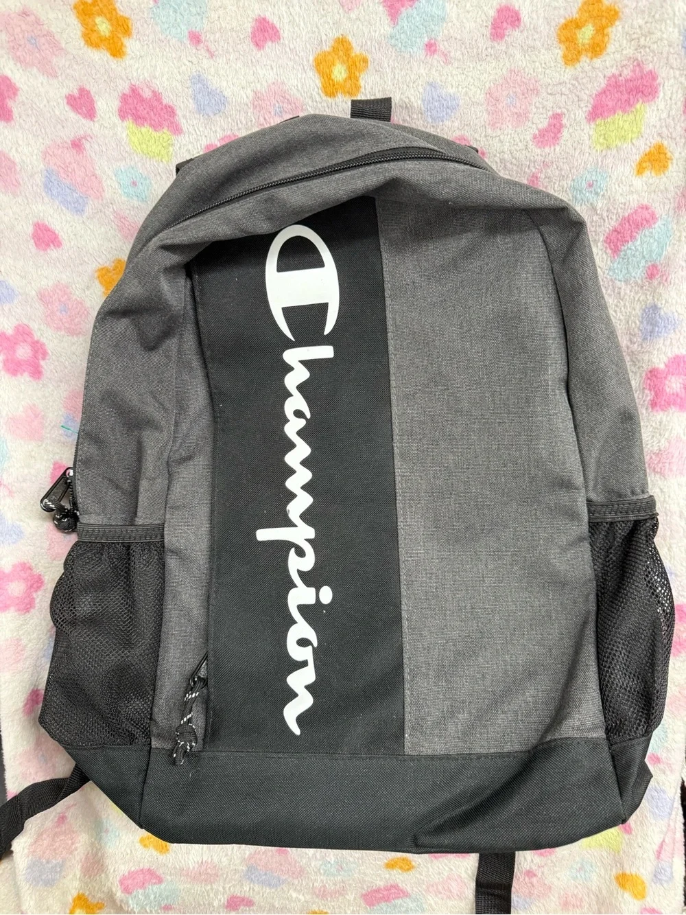 Champion Gray and Black Vertical Logo Backpack